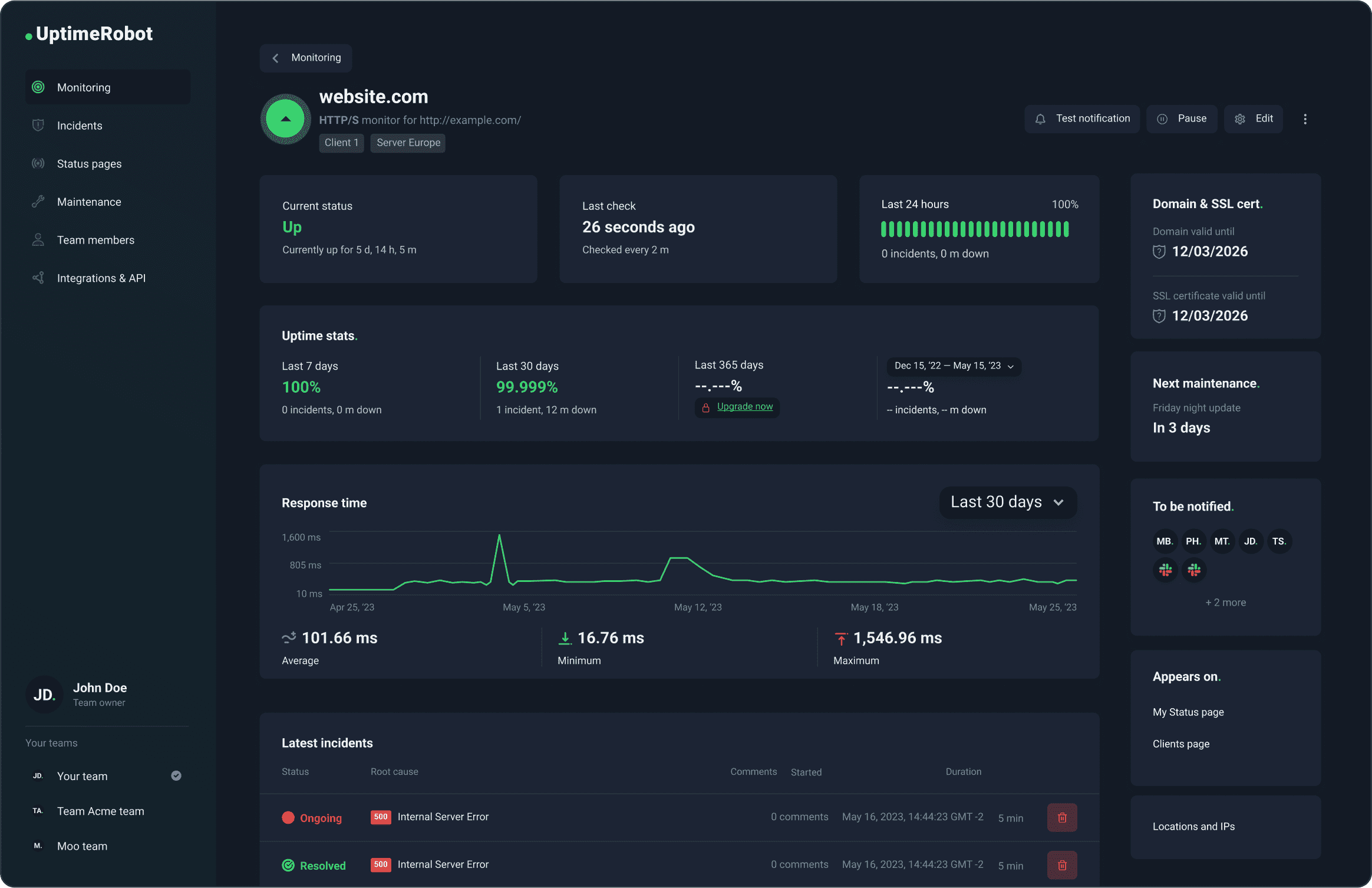The world's leading uptime monitoring service